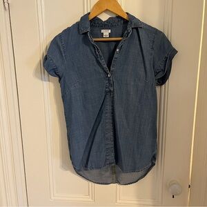 J. Crew Factory Blue Denim Short Sleeve Shirt Sz XS